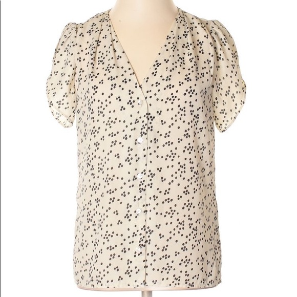H&M Tops - Beige Short Sleeve Dotted Blouse WFH Work Girly